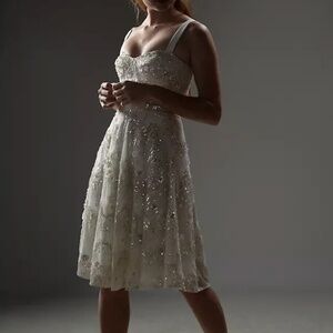 Dress The Population Bridal Beaded White Dress, Corset Top Wedding Engagement